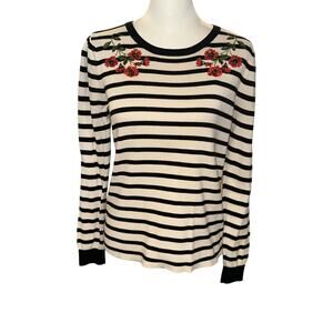 LOFT Women's Long Sleeve Sweater Black Cream Small Floral